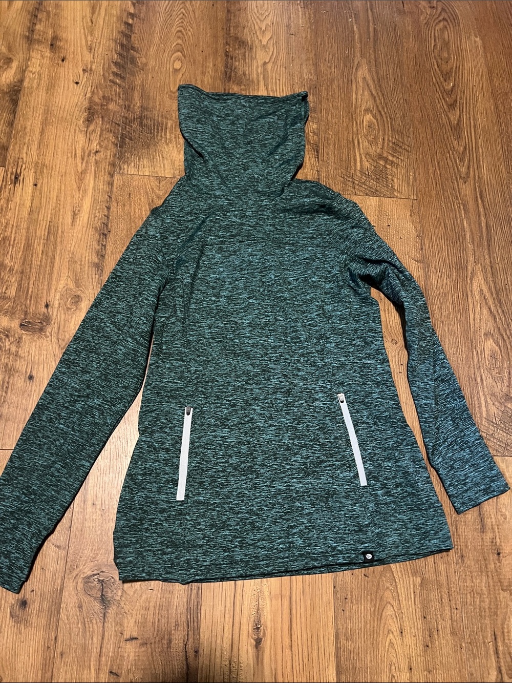 Heathered Teal Hooded Pullover with Front Zipper Pockets